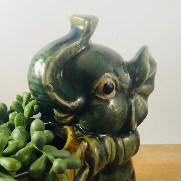 Majolica Elephant Planter Trunk Up MCM Heavy Good Luck - Picture 5 of 7